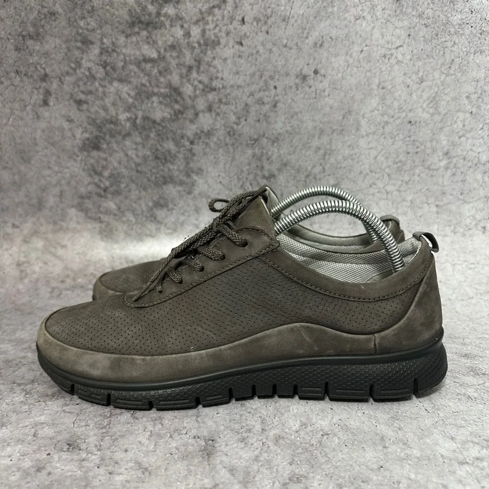 Hotter Gravity II Sneakers Womens 10 Grey Perforated Suede Comfort Walking Shoes